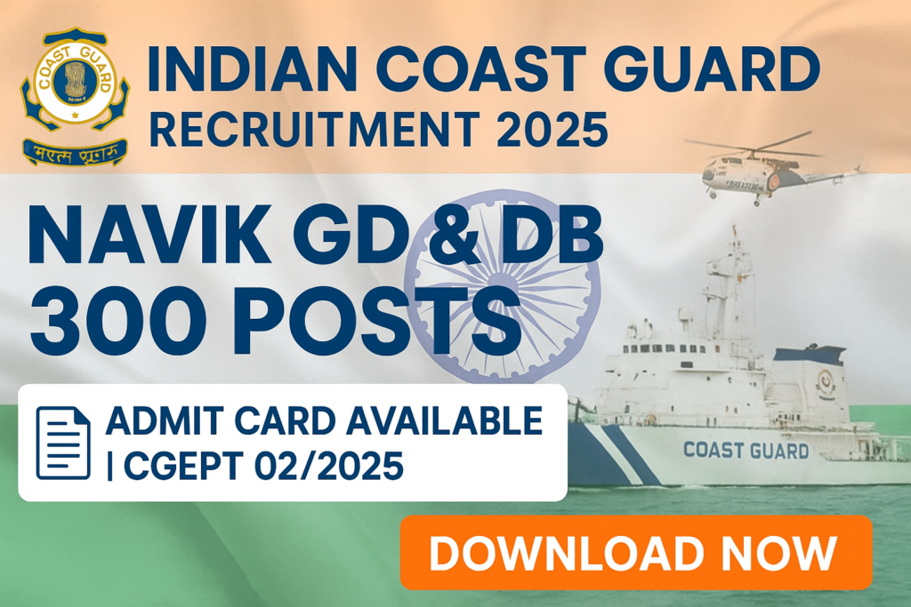Indian Coast Guard ICG Navik GD & DB CGEPT 02/2025 Recruitment 2025: Admit Card, 300 Posts